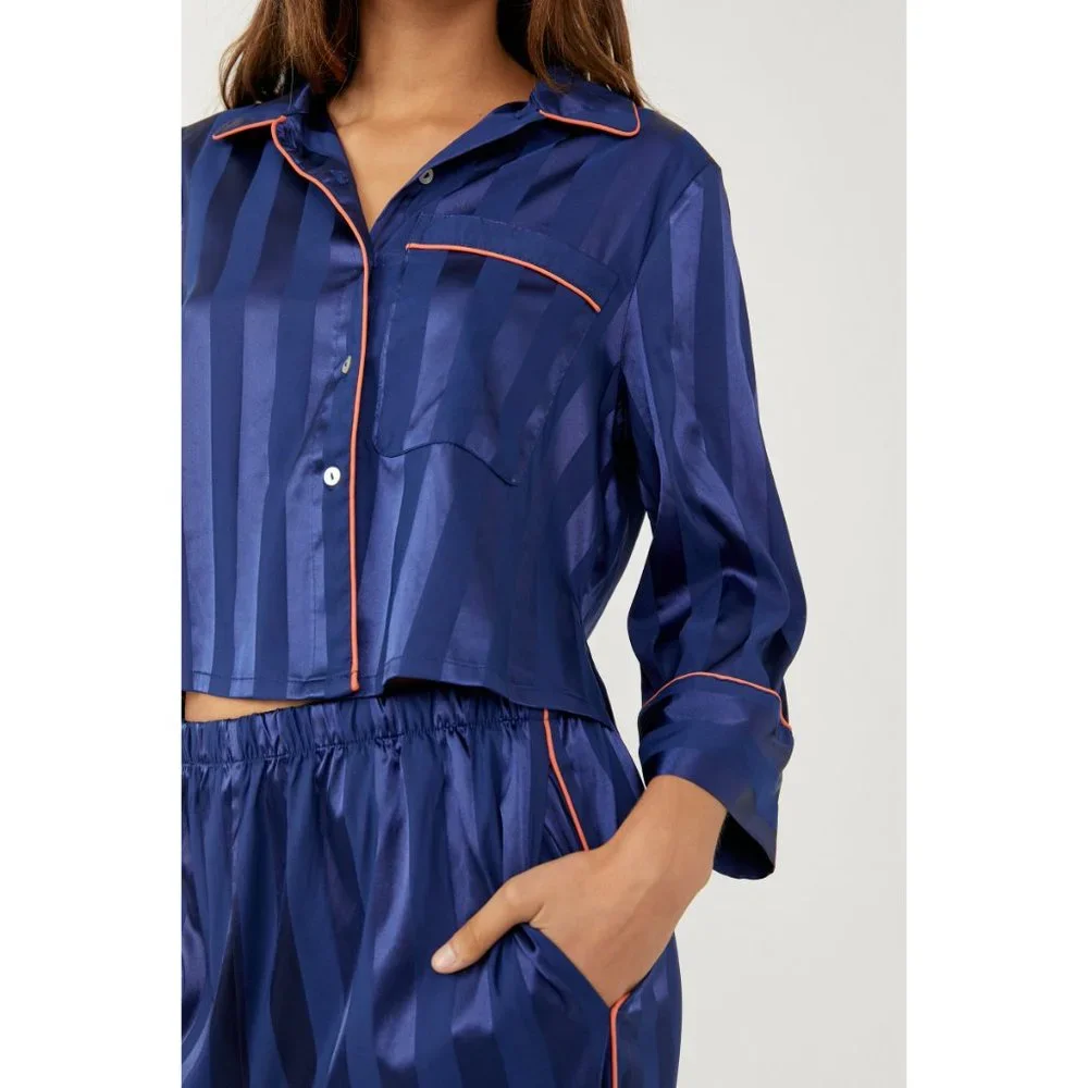 🎉LAST CHANCE🎉 NWT Free People Pajama Party Sleep Set / Navy Peony - Picture 4 of 6